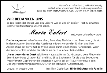 Traueranzeige von Maria Eubert von Neue Presse Coburg