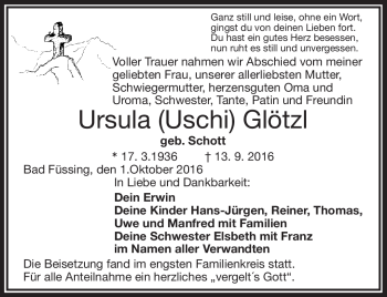 Traueranzeige von Ursula Glötzl von Frankenpost