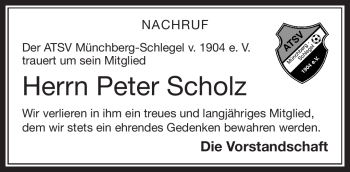 Traueranzeige von Peter Scholz von Frankenpost