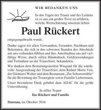 Traueranzeige von Paul Rückert von Südthüringer Presse