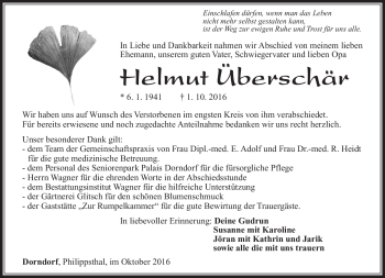 Traueranzeige von Helmut Überschär von Südthüringer Presse