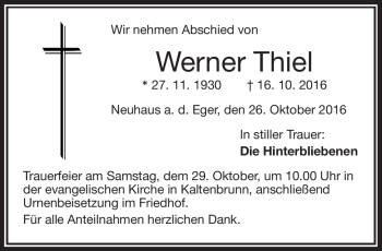 Traueranzeige von Werner Thiel von Frankenpost