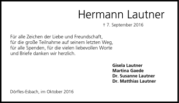 Traueranzeige von Hermann Lautner von Neue Presse Coburg