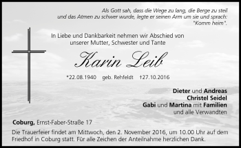 Traueranzeige von Karin Leib von Neue Presse Coburg