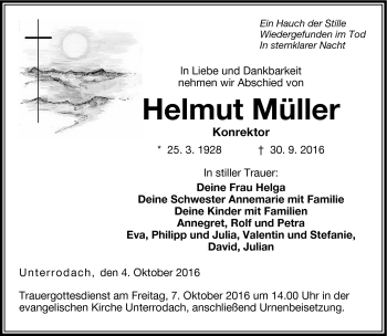 Traueranzeige von Helmut Müller von Neue Presse Coburg