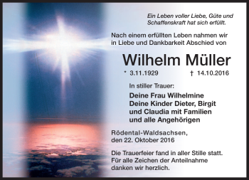 Traueranzeige von Wilhelm Müller von Neue Presse Coburg