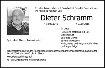 Traueranzeige von Dieter Schramm von Neue Presse Coburg