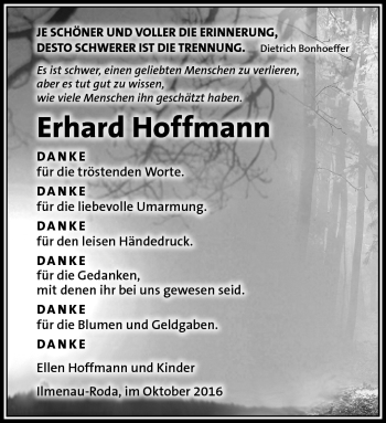 Traueranzeige von Erhard Hoffmann von Südthüringer Presse
