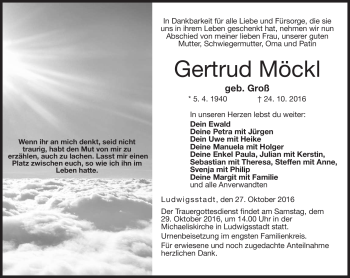 Traueranzeige von Gertrud Möckl von Neue Presse Coburg