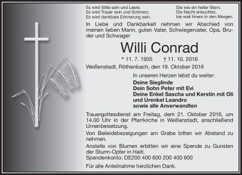 Traueranzeige von Willi Conrad von Frankenpost