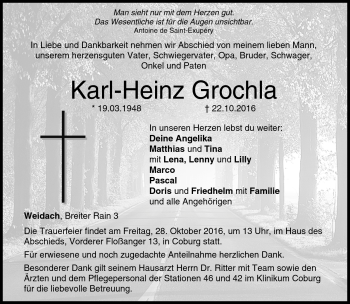 Traueranzeige von Karl-Heinz Grochla von Neue Presse Coburg