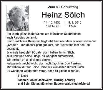 Traueranzeige von Heinz Sölch von Frankenpost