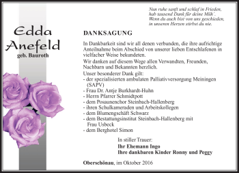 Traueranzeige von Edda Anefeld von Südthüringer Presse