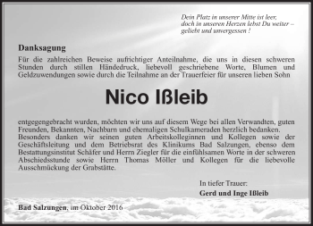 Traueranzeige von Nico Ißleib von Südthüringer Presse