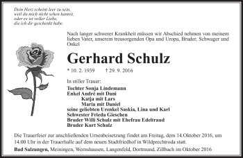Traueranzeige von Gerhard Schulz von Südthüringer Presse