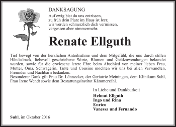 Traueranzeige von Renate Ellguth von Südthüringer Presse