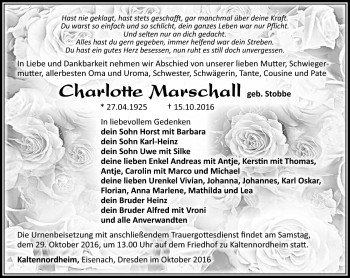 Traueranzeige von Charlotte Marschall von Südthüringer Presse