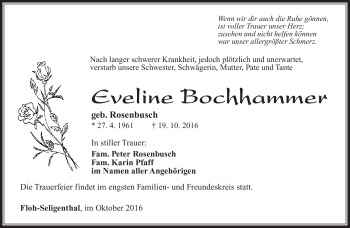 Traueranzeige von Eveline Bochhammer von Südthüringer Presse