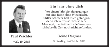 Traueranzeige von Paul Wächter von Frankenpost