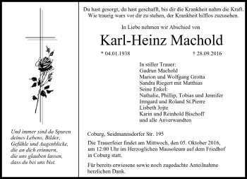 Traueranzeige von Karl-Heinz Machold von Neue Presse Coburg
