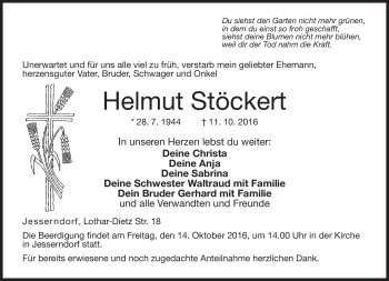 Traueranzeige von Helmut stöckert von Neue Presse Coburg