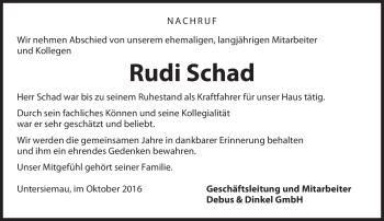 Traueranzeige von Rudi Schad von Neue Presse Coburg