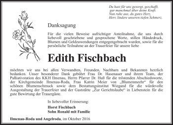 Traueranzeige von Edith Fischbach von Südthüringer Presse