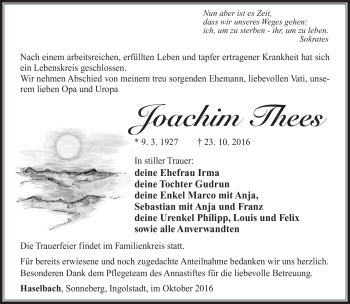 Traueranzeige von Joachim Thees von Südthüringer Presse