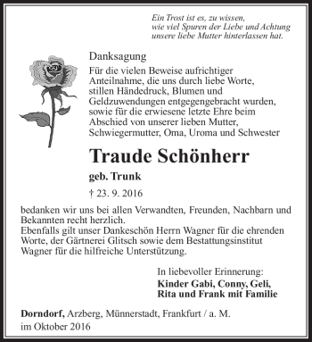 Traueranzeige von Traude Schönherr von Südthüringer Presse
