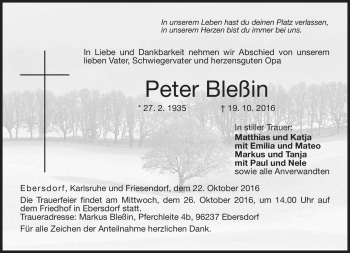 Traueranzeige von Peter Bleßin von Neue Presse Coburg