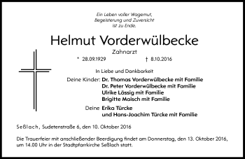 Traueranzeige von Helmut Vorderwülbecke von Neue Presse Coburg