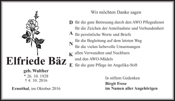 Traueranzeige von Elfriede Bäz von Südthüringer Presse