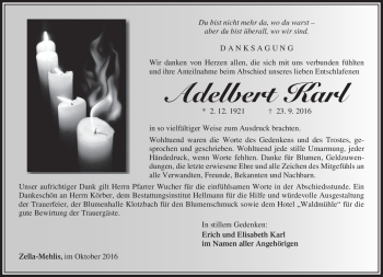 Traueranzeige von Adelbert Karl von Südthüringer Presse