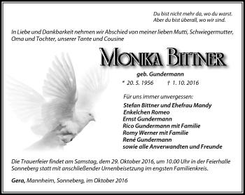 Traueranzeige von Monika Büttner von Südthüringer Presse