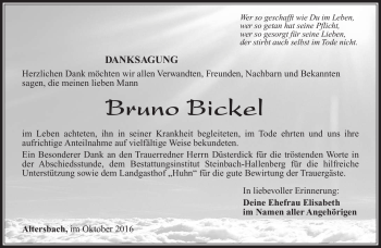 Traueranzeige von Bruno Bickel von Südthüringer Presse