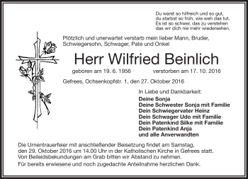 Traueranzeige von Wilfried Beinlich von Frankenpost