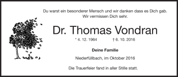 Traueranzeige von Dr.Thomas Vondran von Neue Presse Coburg