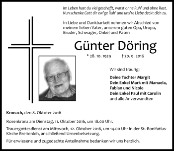 Traueranzeige von Günter Döring von Neue Presse Coburg