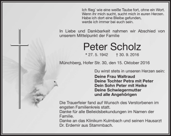 Traueranzeige von Peter Scholz von Frankenpost