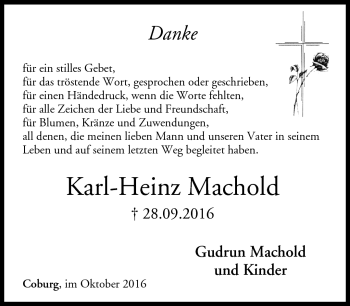 Traueranzeige von Karl-Heinz Machold von Neue Presse Coburg