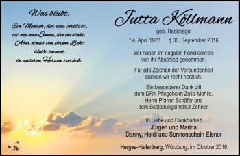 Traueranzeige von Jutta Köllmann von Südthüringer Presse