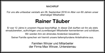 Traueranzeige von Rainer Teuber von Neue Presse Coburg