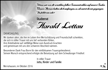 Traueranzeige von Harald Lettau von Südthüringer Presse
