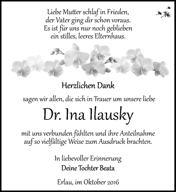 Traueranzeige von Ina Ilausky von Südthüringer Presse