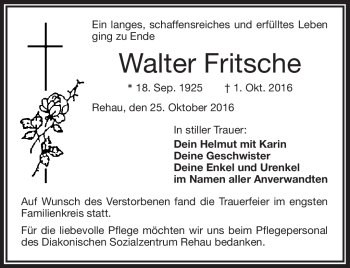 Traueranzeige von Walther Fritsche von Frankenpost