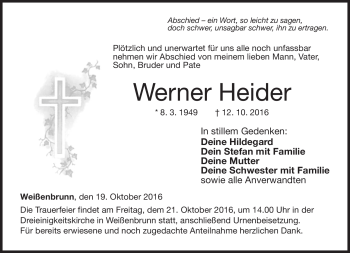 Traueranzeige von Werner Heider von Neue Presse Coburg