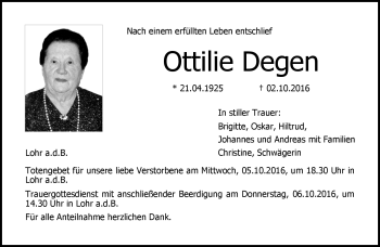 Traueranzeige von Ottilie Zehe von Neue Presse Coburg
