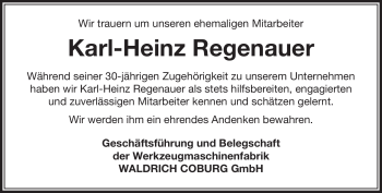 Traueranzeige von Karl-Heinz Regenauer von Neue Presse Coburg