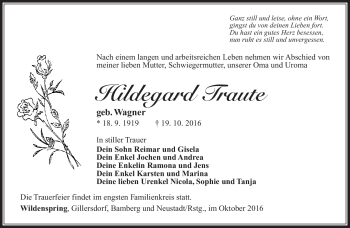Traueranzeige von Hildegard Traute von Südthüringer Presse