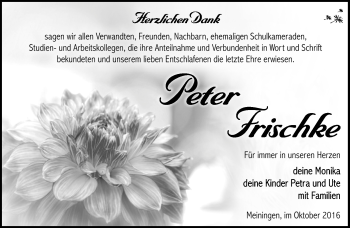 Traueranzeige von Peter Frischke von Südthüringer Presse